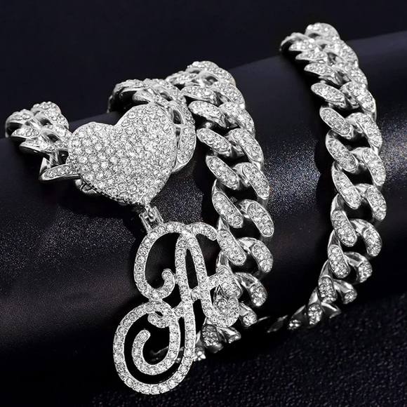 Extra Over-the-Top Blinged Out Iced Out Heart Initial Necklace - Picture 5 of 8